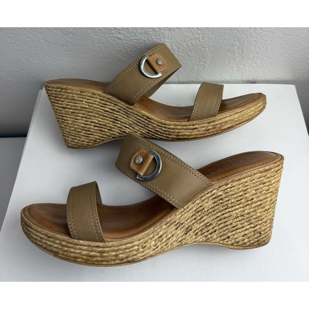 Italian Shoemakers Brown Leather Espadrille Wedge Platform Slip On Sandal Sz 10M